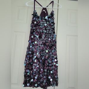 Purple Sequin Halter Dress